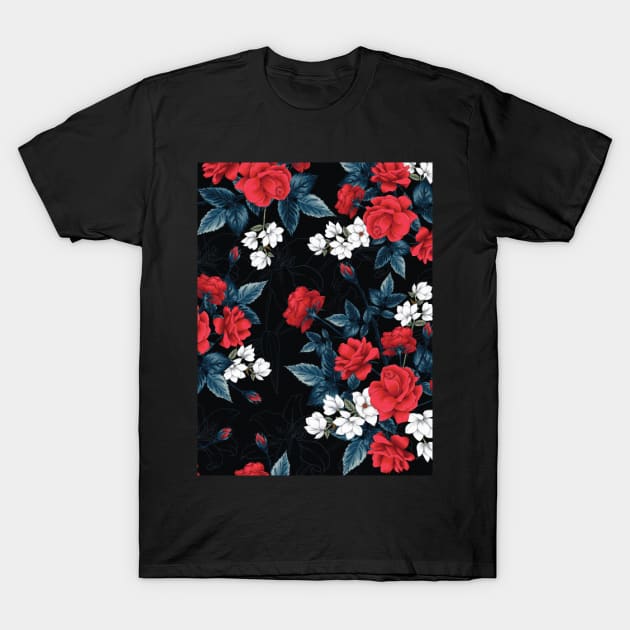 Red rose flowers pattern T-Shirt by Fashion Apparels